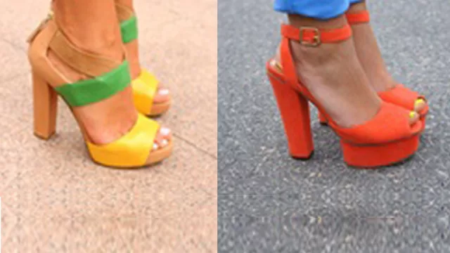 Dos opciones en neón, con taco cuadrado ancho y tiras anchas. Lo más novedoso de la temporada. 