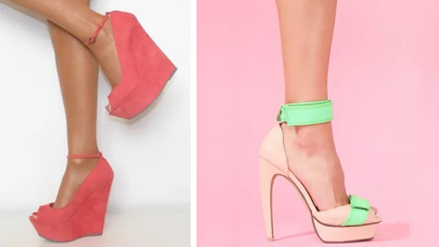 Maxi plataformas con pulsera en color coral, y uno con taco cuadrado en colores pasteles, pulsera de velcro. 