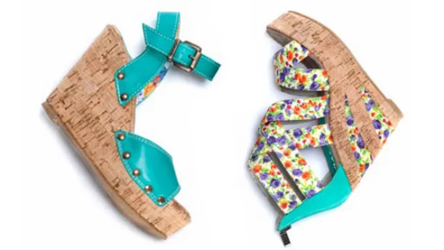 Dos alternativas con plataforma de corcho y tiras en colores pasteles y  estampado fluo.