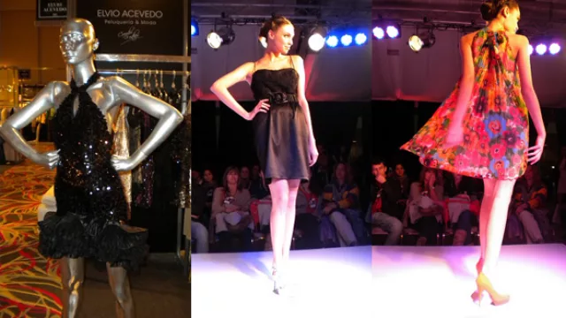 La opción del maniquí, de Elvio Acevedo, excelente moldería asimétrica con movimiento en falda, el vestido corto plisado y el  “Little black” en seda arasada son de Patricia Hayden.