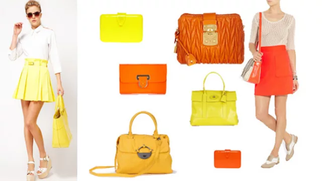 colorimetría desmedida, colores ácidos en accesorios, zapatos y carteras.