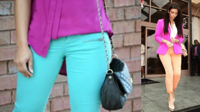 Lilas y magentas, combinados con celestes y verdes y salmones.