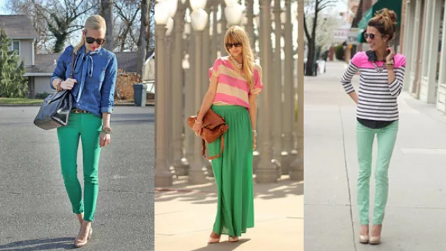 El verde, gran protagonista, con magentas y azules, perfecta combinación con jeans.