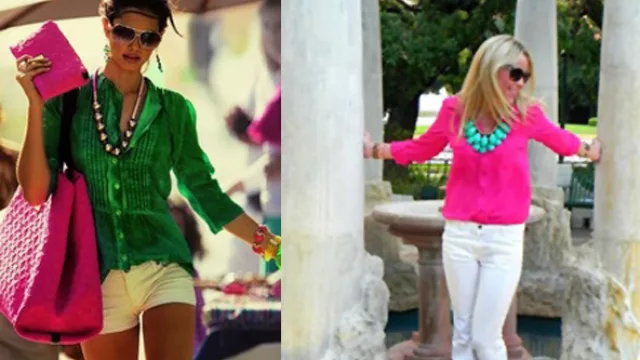 Verdes en varias tonalidades, con fucsias.