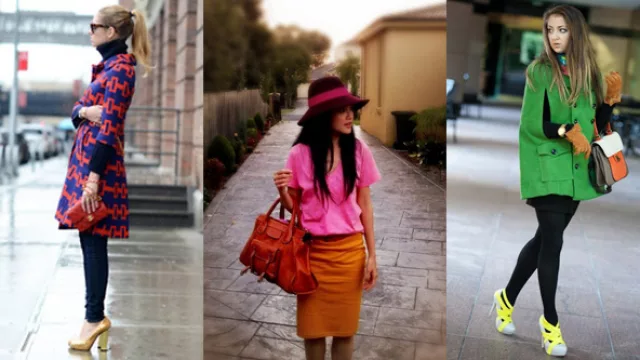 Azul, rojo y dorado, Fucsia y naranja; Verde, amarillo y naranja.