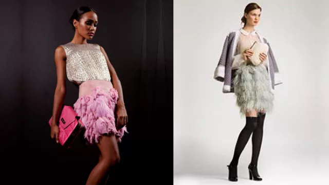 Distintas propuestas de conjuntos para eventos, con faldas en génerso abrigados, para usar con bajas temperaturas. 