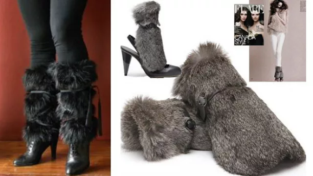 1ª Polainas de piel, sobre medias de microfibra y zapato abotinados de tacón. Polainas de piel estilo canilleras, sobre zapatos abiertos de tacón.