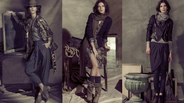 1º Pantalón sarga gris, remera de algodón y saco de Jersey tejido ; 2º Vestido, medias, saquito de cachemir y bufanda de lana gorda; 3º Midi Falda cruzada con pinzas, cazadora de cuero y cuello de lana gorda.