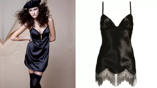 Camisolines en satén y encaje negro.