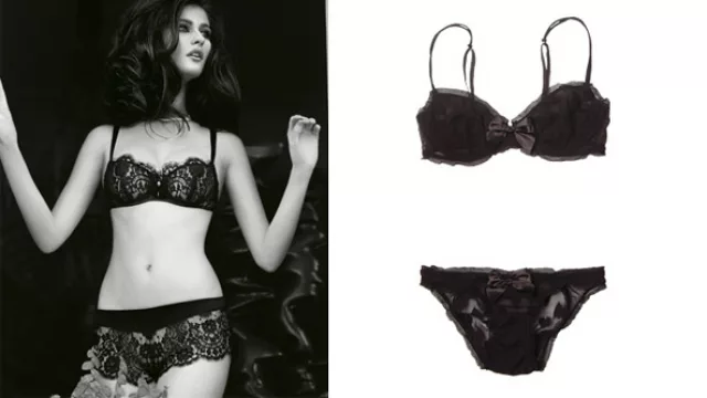 Dos opciones en encaje negro, bras balconette uno con culotte otro con vedettina.