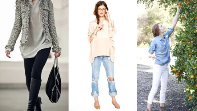 Dos opciones de camisolas con abotonadura corta, y otra de camisa de jeans.