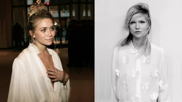 Camisa XL en popelín con alforzas y pliegues y una opción en gasa con originales apliques de moños en organza.