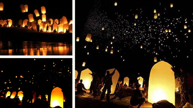 Momentos especiales. Invitados arrojando globos lumínicos en medio del festejo.