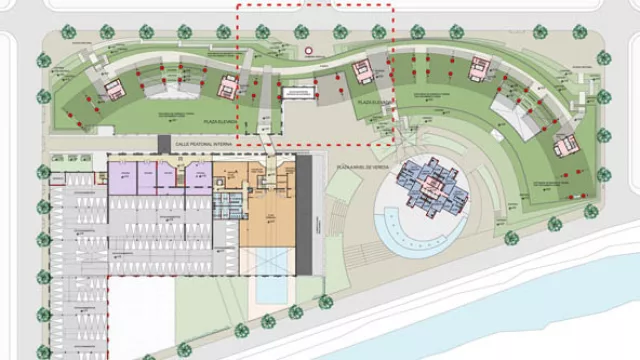 Detrás de la Chimenea estará el portal de ingreso a la plaza que se abre al río