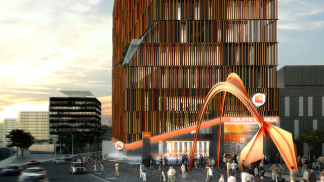 Un render del exterior del edificio corporativo.