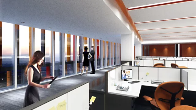 Un render del interior del edificio corporativo.