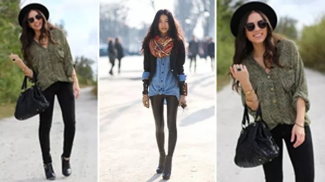 Camisas XL en géneros con mucha caída, camisa de jeans y leggins con cuello estampado.