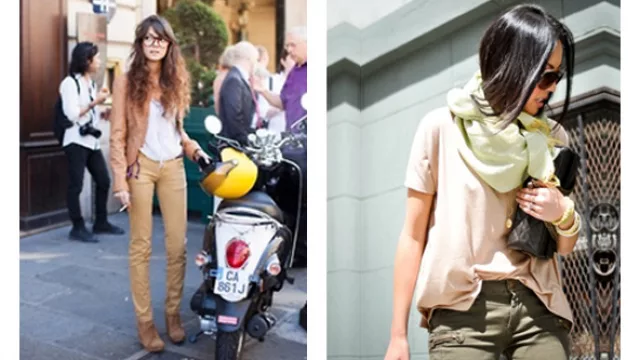 Pitillos dorados con blazer y Remera XL con cuello.