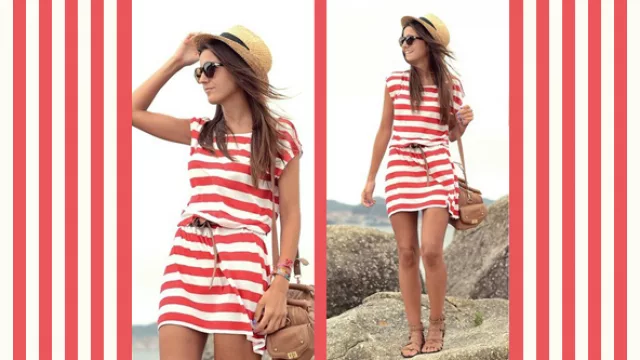 Vestido marinero en rojo y blanco. Moda playera. 