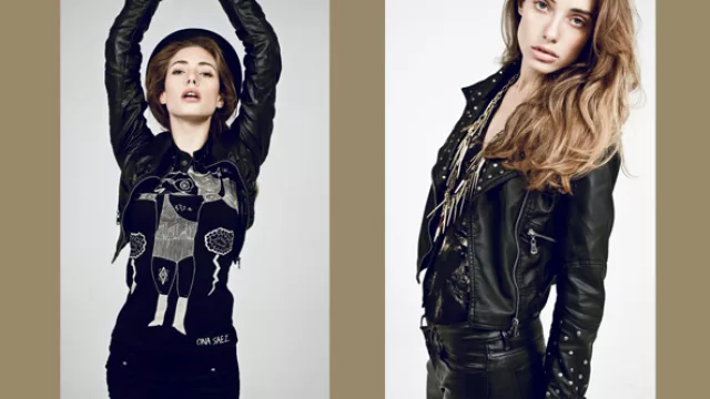 O.S; Chaparreras y camperas de cuero con tachas.