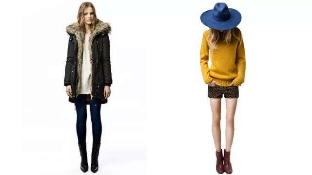 ZARA: pitillos de jeans+ parka con piel reversible y shorts animal prints y pullover de punto tejido a mano. 