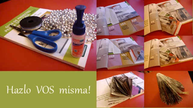 Árbol de navidad hecho con una revista.