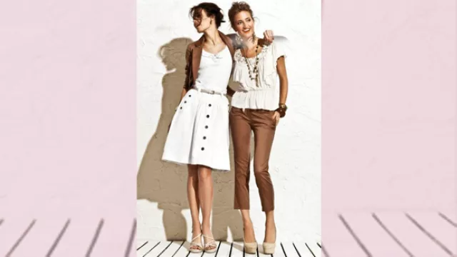 Pollera acampanda + blazer; pescadores y camisa bambula con frunce en cintura.