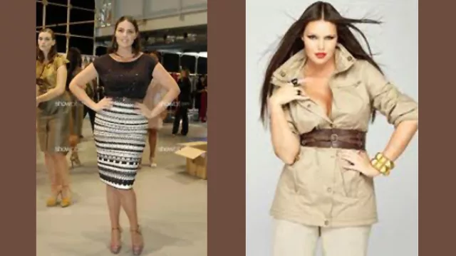 La modelo Candice Huffin, con un dos piezas, cintura bien alta y remerón con mangas