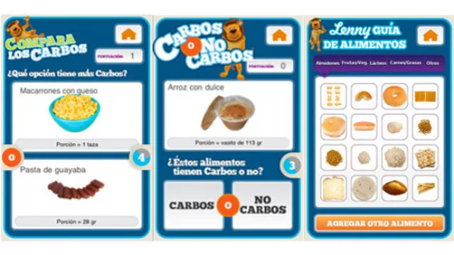 Pantallas de Contando alimentos con Lenny